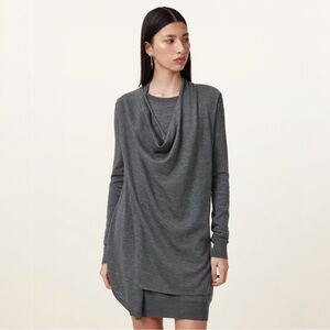 AllSaints Drina Merino Wool Draped Sweater Dress Gray US 4 Minimalist